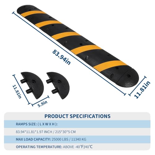 Image of 4 Packs 7Ft Recycled Rubber Speed Bump for Driveway with End Caps