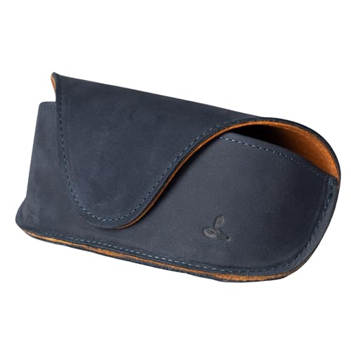 Snakehive Leather Glasses Case for Women and Men - Real Leather Large Sunglasses Case - Glasses Case Soft Finish for Reading Glasses Spectacles Sun - Handmade in Europe (Navy)