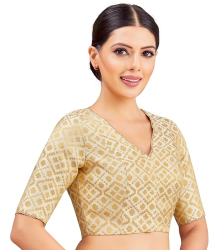Image of Studio Shringaar Women's Readymade Brocade Elbow Length Sleeves Saree Blouse