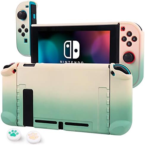 Cybcamo Protective Case Cover for Nintendo Switch, Hard Shell Case Handheld Grip for Nintendo Switch Console and Joy-Con Controllers with 2 Thumbsticks (Pastel Green & Yellow)