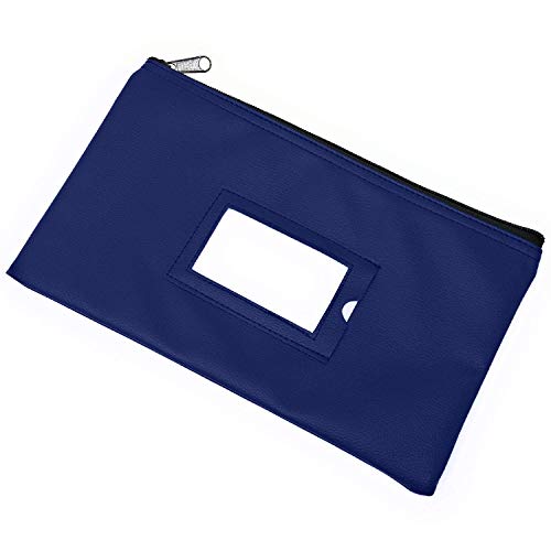 Money Bank Deposit Bag With Zipper | 11X6 Inch | Navy Blue | Durable Leatherette Money Cash Coin Check Wallet Pouch For Men & Women With Framed Id Window And Blank Card | By Gidabrand (1) #TOP7