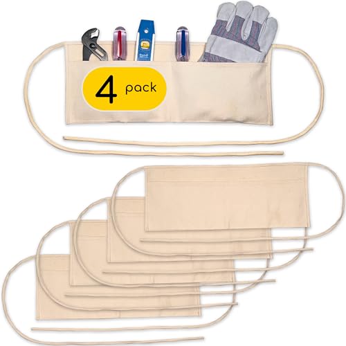 LABELPLASH 2 Pocket Canvas Work Waist Nail Apron Washable Tool Utility for Gardening Woodworkers Roofers Artists & Crafts (Tan 4 Pack)