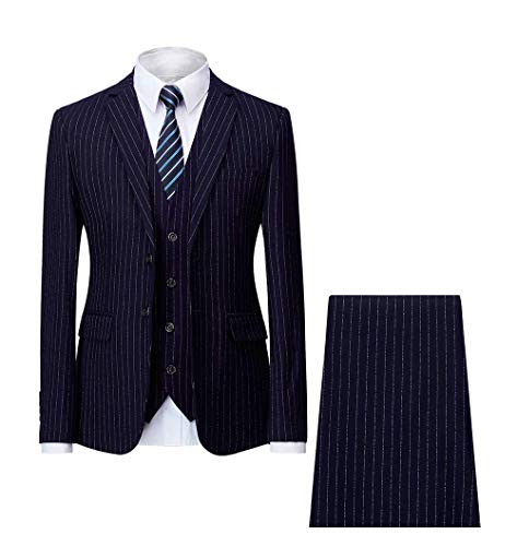 Costume de fête de mariage pour hommes 3 pièces à rayures costume chic 2 boutons