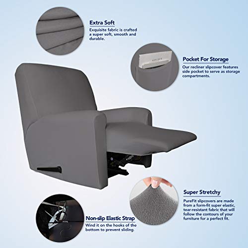 Purefit Super Stretch Chair Sofa Slipcover With Pocket – Spandex Non Slip Soft Couch Sofa Cover, Washable Furniture Protector With Elastic Bottom For Kids, Pets （Recliner, Light Gray） #TOP2