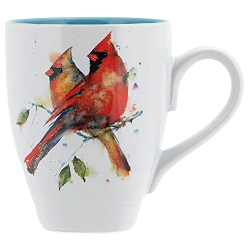 DEMDACO Dean Crouser Cardinal Pair Watercolor Blue and Red 12 ounce Ceramic Stoneware Coffee Mug