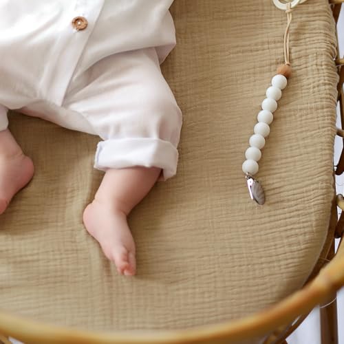 Image of lulumoon Baby Muslin Bassinet Sheets: Cotton Bassinet Sheets Neutral for Boys and Girls - Fitted for Oval Rectangle or Hourglass