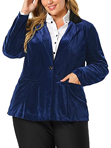 Image of Agnes Orinda Plus Size Velvet Blazers Jackets for Women Casual Lapel Suit Office Work Blazer | Soft Velvet Fabric, Notched Lapel, Button Closure, Vintage Party Style, Long Sleeve Casual Blazer Jacket