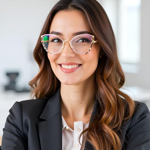 Image of HJSTES Blue Light Blocking Glasses Women Trendy Cat Eye Metal Frame Computer Reading Eyewear(Leopard)