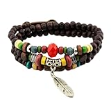 November's Chopin (TM) Multi Layer Leaf Pendant Wood Beads Adjustable Wrap Bracelet Link Wrist Necklace