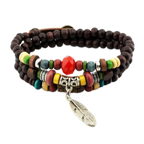 November's Chopin (TM) Multi Layer Leaf Pendant Wood Beads Adjustable Wrap Bracelet Link Wrist Necklace November's Chopin (TM) Multi Layer Leaf Pendant Wood Beads Adjustable Wrap Bracelet Link Wrist Necklace