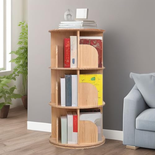 BRAVECOW Rotating Bookshelf 360 Display Floor Standing Wood Bookcase Corner Storage Rack for Adults Kids Multi-Functional Bookshelf Organizer (3tier)