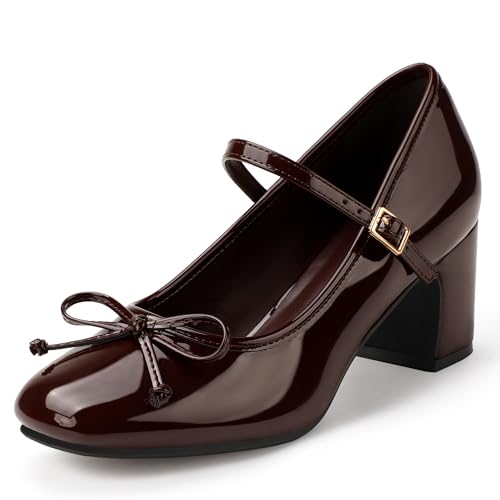 Image of IDIFU IN2 Mary Janes for Women Closed Toe Block Heels Cute Bow Dress Shoes
