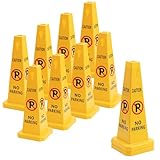 Cinnvoice 10 Pack No Parking Cones 26.38 Inch Four Sided Visibility Traffic Safety Cone No Parking Sign Floor Standing Yellow for Lawn, Driveway, Garage, Yard, Fire Lane, Construction, Street