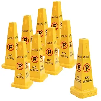 10 Pack No Parking Cones 26 Inch Four Sided Safety Traffic Signs Yellow
