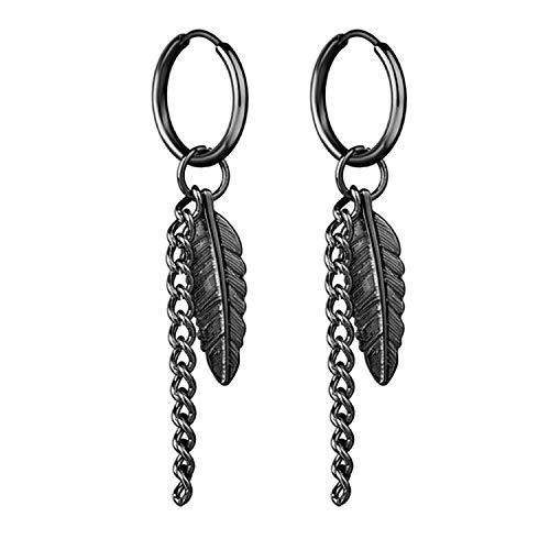 JZZJ Pendientes de Mujer Colgante Hoja de Acero Inoxidable Color Plata/Dorado/Negro?Negro?