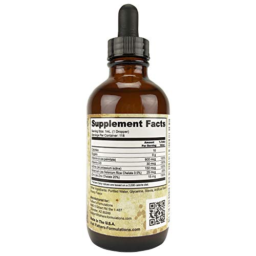 Fathers Formulations Iodine Supplement Drops 4Oz - Great Tasting, Highly Absorbable, Immune System For Thyroid Support, Focus & Energy #TOP1