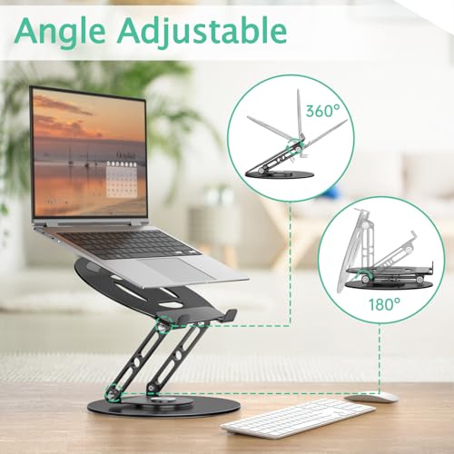 Image of Laptop Stand for Desk Adjustable Computer Stand with 360 Rotating Base Ergonomic Laptop Riser Mount for Desk Foldable Protable Computer Desk Fits with MacBook Pro Air, Round Black
