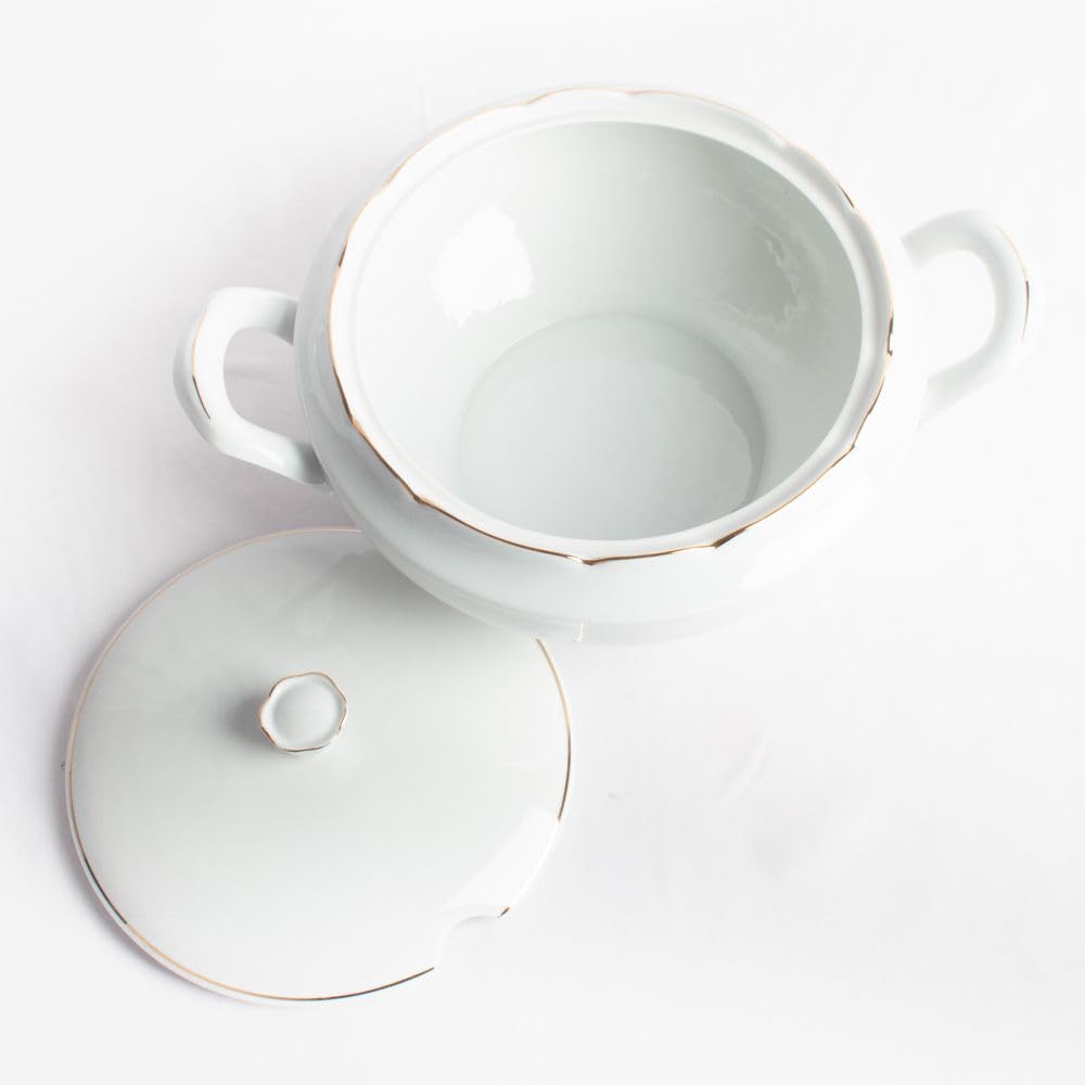 Soupière en porcelaine blanche (3 l) Sena, 1 couvercle en porcelaine, tranchant doré