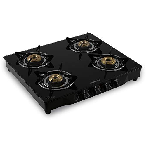 Sunflame Pearl 4 Burner Glass Top Gas Stove (Black)