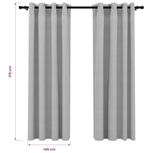 Rideaux occultants gris 140 x 175 cm opaques avec œillets aspect lin
