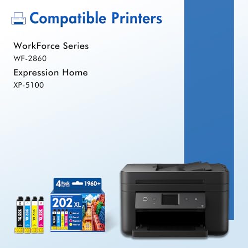 Image of Remanufactured Replacement for 202XL WF-2860 Ink Cartridges Multipack | Compatible for 202XL for Epson Printer WF-2860 WF2860 WF 2860 Expression Home XP-5100 XP5100 XP 5100 (4 Pack B /C /M /Y)