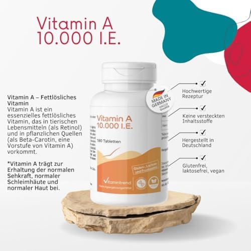 Vitamintrend Vitamin A 10.000 I.E. - hochdosiert - vegan - bioverfügbare Supplements aus Deutschland | Retinylacetat - 1