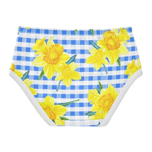 Yellow Daffodil Flowers Checkered Blue Girls Underwear Toddler 2t Cotton Cute Panties Girl Flower Briefs Underpants2