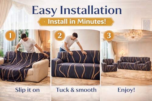 Image of Universal 3 Seater Sofa Cover Fully Covered Stretchable Spandex Non-Slip Elastic Slipcover | Soft Washable Fabric Sofa Protector for Living Room Furniture (Blue Waves)