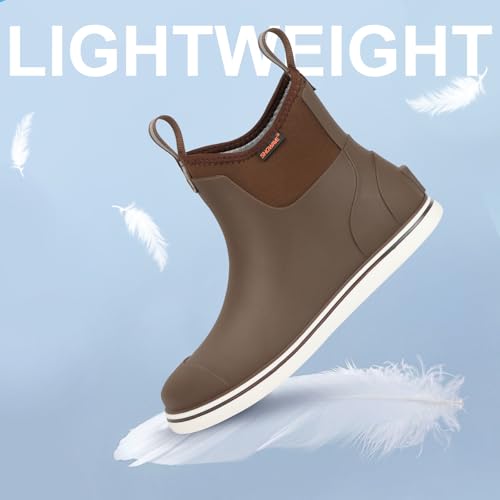 Showave Men's Deck Boots Waterproof Ankle Rubber Rain Boots for Boating Sailing Fishing2