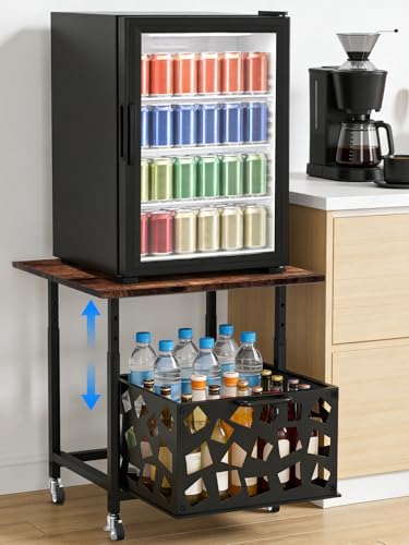 laapee Mini Fridge Stand with Storage Basket 19.7 Beverage Refrigerator Stand with Wheels Adjustable Height Mini Fridge Cabinet Heavy Duty Fridge Table for Dorm Office Apartment Kitchen (Brown)