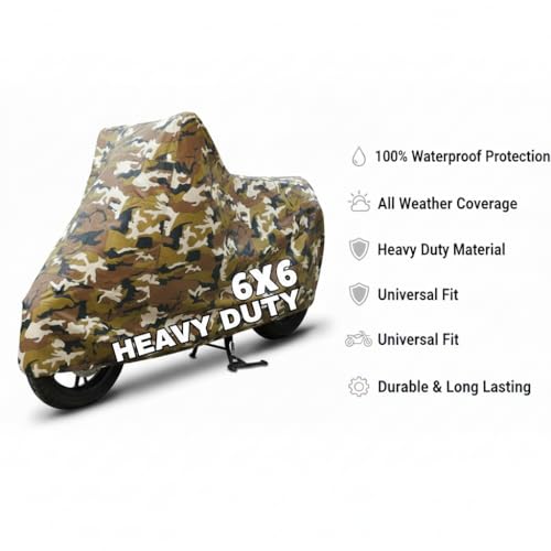 Image of 6X6 Heavy Duty Bike Cover for Splendor Plus, Water Proof Jungle Print, All-Weather Protection, Waterproof, UV Resistant, Dustproof, Durable Outdoor Motorcycle Body Covers for Daily Use