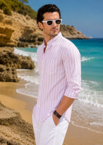 Image of Majestic Man Classic Slim Fit Vertical Striped Casual Cotton Shirt