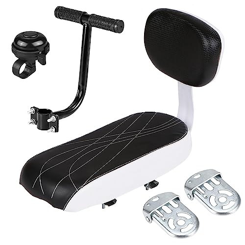 EEYZD Bicycle Rear Seat Cushion Armrest Footstool Set, Bicycle Baby Seat with Cushion & Backrest, Footrest with Backrest & Bell, Black,White