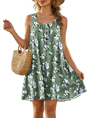 Image of YESNO Summer Dresses for Women Casual Boho Floral Sundresses Sleeveless Scoop Neck Beach Tank Dresses EVS