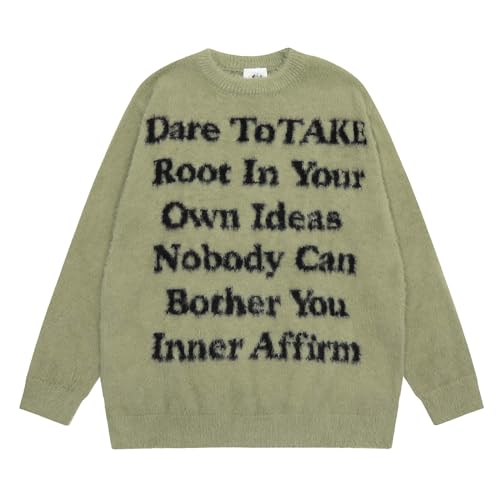 Pull Harajuku hommes avec lettres imprimées pull décontracté vert XL