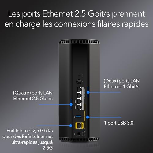 NETGEAR Nighthawk Routeur WiFi 7 tri-Bande (RS300) - Fonctions de sécurité, Vitesse sans Fil BE9300 (jusqu'à 9,3 Gbit/s) - Couvre jusqu'à 185 m2, 100 périphériques - Port Internet 2,5 Gbit/s.