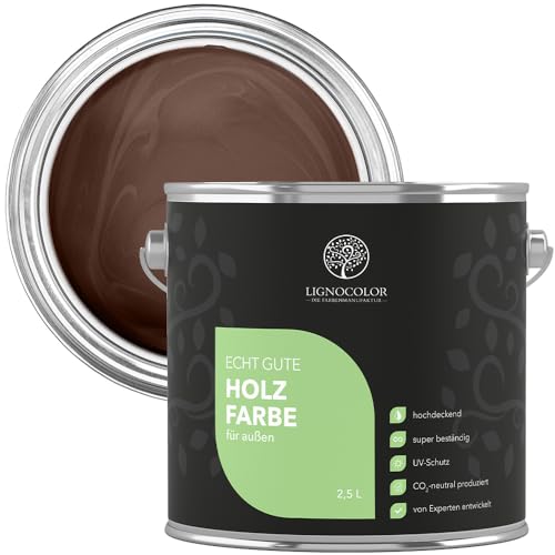 Lignocolor Holzfarbe Außen glänzend | wetterfeste Farbe für den Außenbereich (Nussbraun glänzend, 750ml) | hochdeckend & hochbeständig