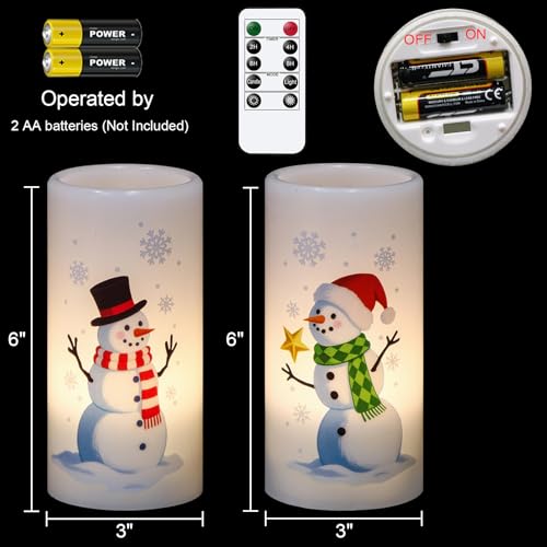 Image of Christmas Snowman Flameless Pillar Candles with Remote Timer