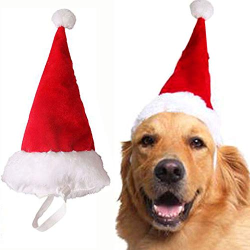 Bolbove Adjustable Pet 3D Christmas Santa Hat for Medium to Large Dogs Holiday Red (Large)
