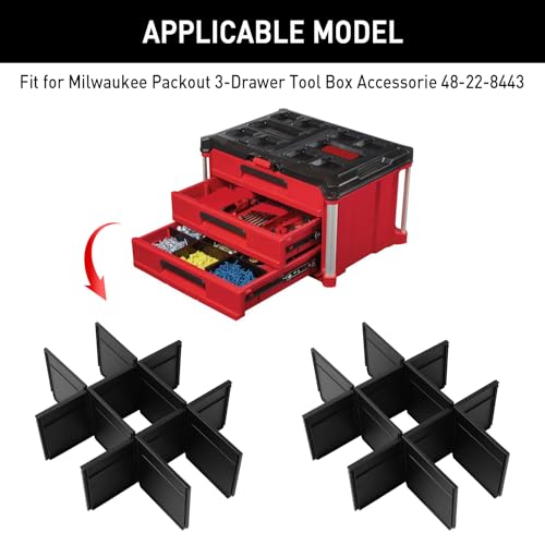LEDBarz 2025 Upgrade 48-22-8472 Packout Divider/Organizer for Milwaukee Packout 2 Drawer Accessorie,Fit for Milwaukee Tool Box,2-PACK Black. - Thumbnail 3