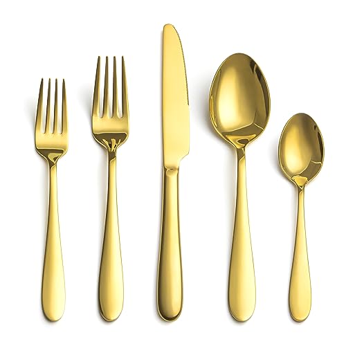 40 Piece Gold Silverware Set Service for 8, EIUBUIE Premium Stainless Steel Gold flatware Cutlery Sets, Mirror Polished Modern Kitchen Eating Utensils Sets Include Spoons Forks Knives