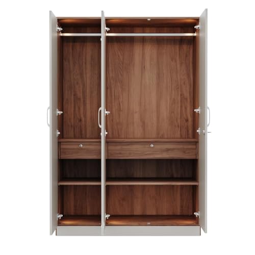 Image of Wakefit Wardrobe for Bedroom | 3 Yr Warranty | Cupboard for Bedroom, Almirah, Wooden Wardrobe, Comes with LED light, Storage Drawer, Mirror & Hanger, Density:680-750kg /m, Free Installation(Tyrian-CB)