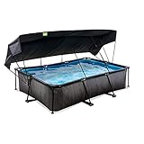EXIT Black Wood Pool 300x200x65cm mit Filterpumpe und Sonnensegel - schwarz