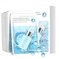 Hyaluronic Acid Mask, Hydrating Face Mask, Sheet Face Masks Skin Care, Face Mask Pack for Smooth & Glowing Skin, Pack of 10