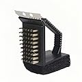 3-in-1 Heavy Duty Grill Brush with Copper Bristles, Stainless Scraper & Sponge - Angled Triangle BBQ Cleaner Tool, Non-Slip Grip for Grill Grate (Black)