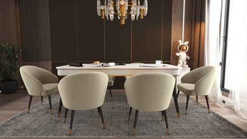Image of WOODEN SPACE 6-Seater Wooden Dining Table Set | Nano Composite Marble Top | Solid Wood Base | Modern Dining Room Furniture with 6 Chairs (Cream)