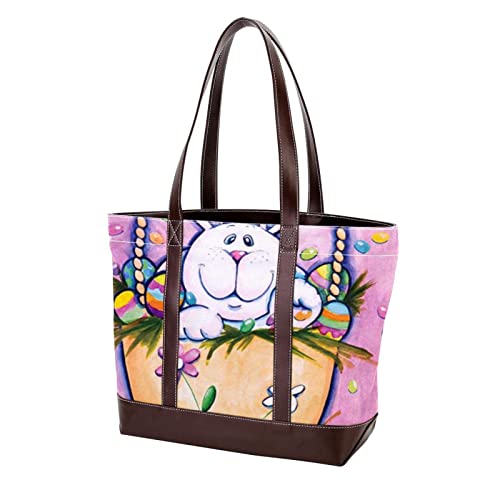 Sac main pour femme grand volume avec imprimé lapin de Pâques résistant