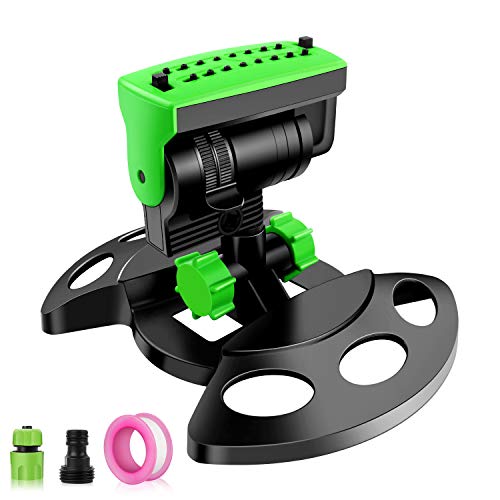 Gesentur Lawn Sprinkler, Turbo Oscillating Sprinkler with 16 Spray Nozzles, Multi-Angle Rotating Sprinklers Adjustable Lawn Irrigation System Covering Large Area for Garden Yard Lawn Kids Toy 