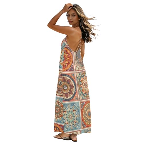 Robe de plage sexy mandala floral imprimé fluide robe d'été rouge pour femme