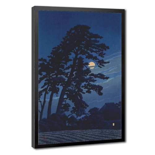 Toile pleine lune par Kawase Hasui - Tableau d'art japonais haut de gamme avec cadre en bois